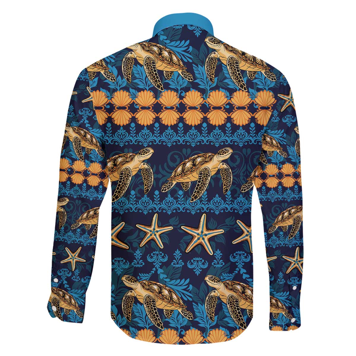 Hawaii Turtles Starfish Unique Pattern Family Matching Off The Shoulder Long Sleeve Dress and Hawaiian Shirt LT01 - Polynesian Pride