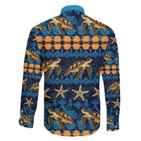 Hawaii Turtles Starfish Unique Pattern Family Matching Off The Shoulder Long Sleeve Dress and Hawaiian Shirt LT01 - Polynesian Pride