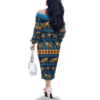 Hawaii Turtles Starfish Unique Pattern Family Matching Off The Shoulder Long Sleeve Dress and Hawaiian Shirt LT01 - Polynesian Pride