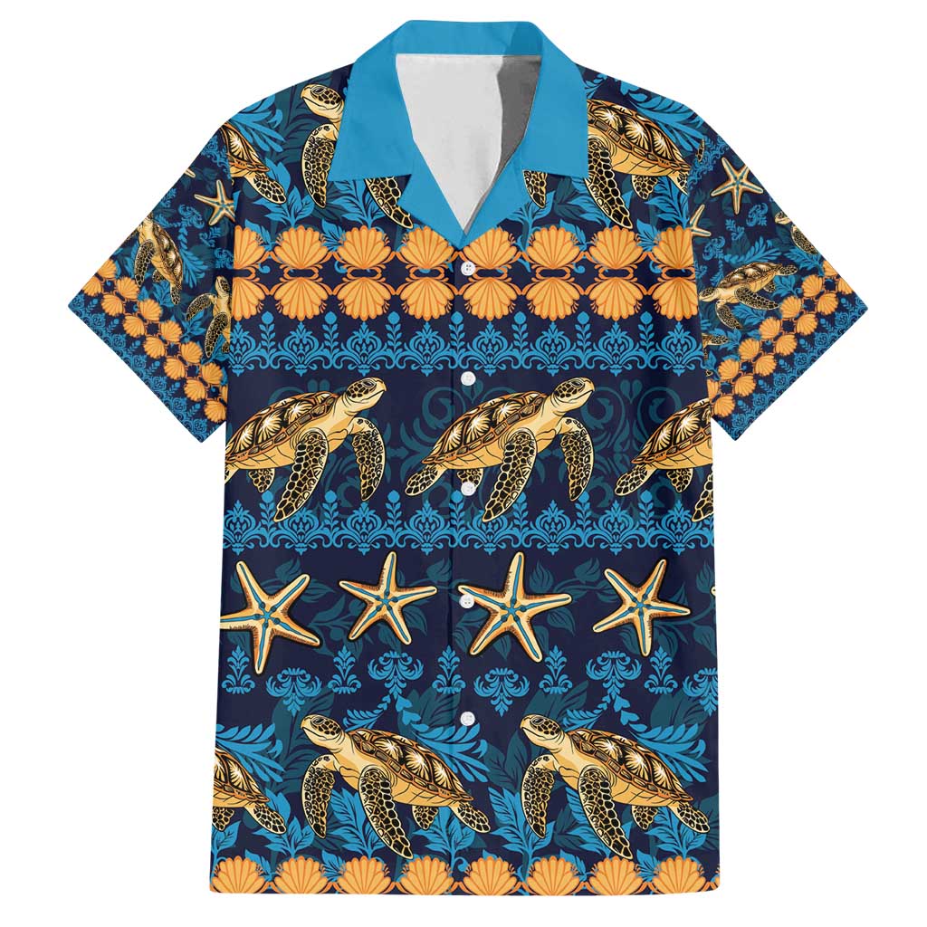 Hawaii Turtles Starfish Unique Pattern Family Matching Off Shoulder Maxi Dress and Hawaiian Shirt - Polynesian Pride