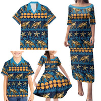 Hawaii Turtles Starfish Unique Pattern Family Matching Puletasi and Hawaiian Shirt - Polynesian Pride
