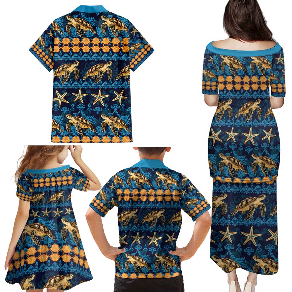 Hawaii Turtles Starfish Unique Pattern Family Matching Puletasi and Hawaiian Shirt - Polynesian Pride