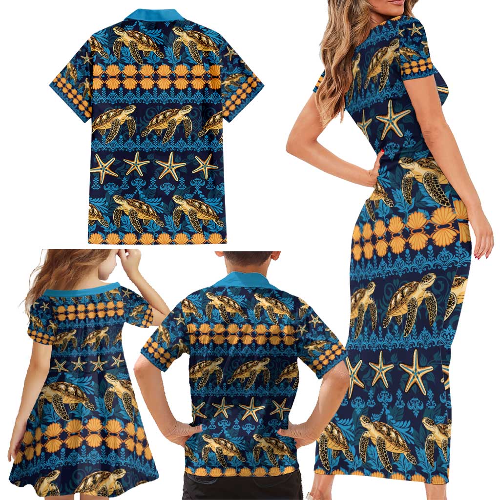 Hawaii Turtles Starfish Unique Pattern Family Matching Short Sleeve Bodycon Dress and Hawaiian Shirt LT01 - Polynesian Pride