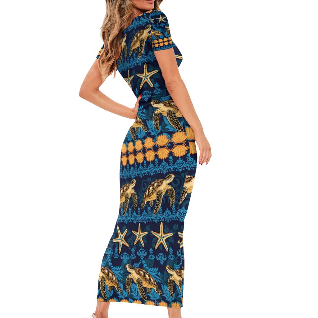 Hawaii Turtles Starfish Unique Pattern Family Matching Short Sleeve Bodycon Dress and Hawaiian Shirt LT01 - Polynesian Pride