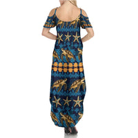 Hawaii Turtles Starfish Unique Pattern Family Matching Summer Maxi Dress and Hawaiian Shirt - Polynesian Pride