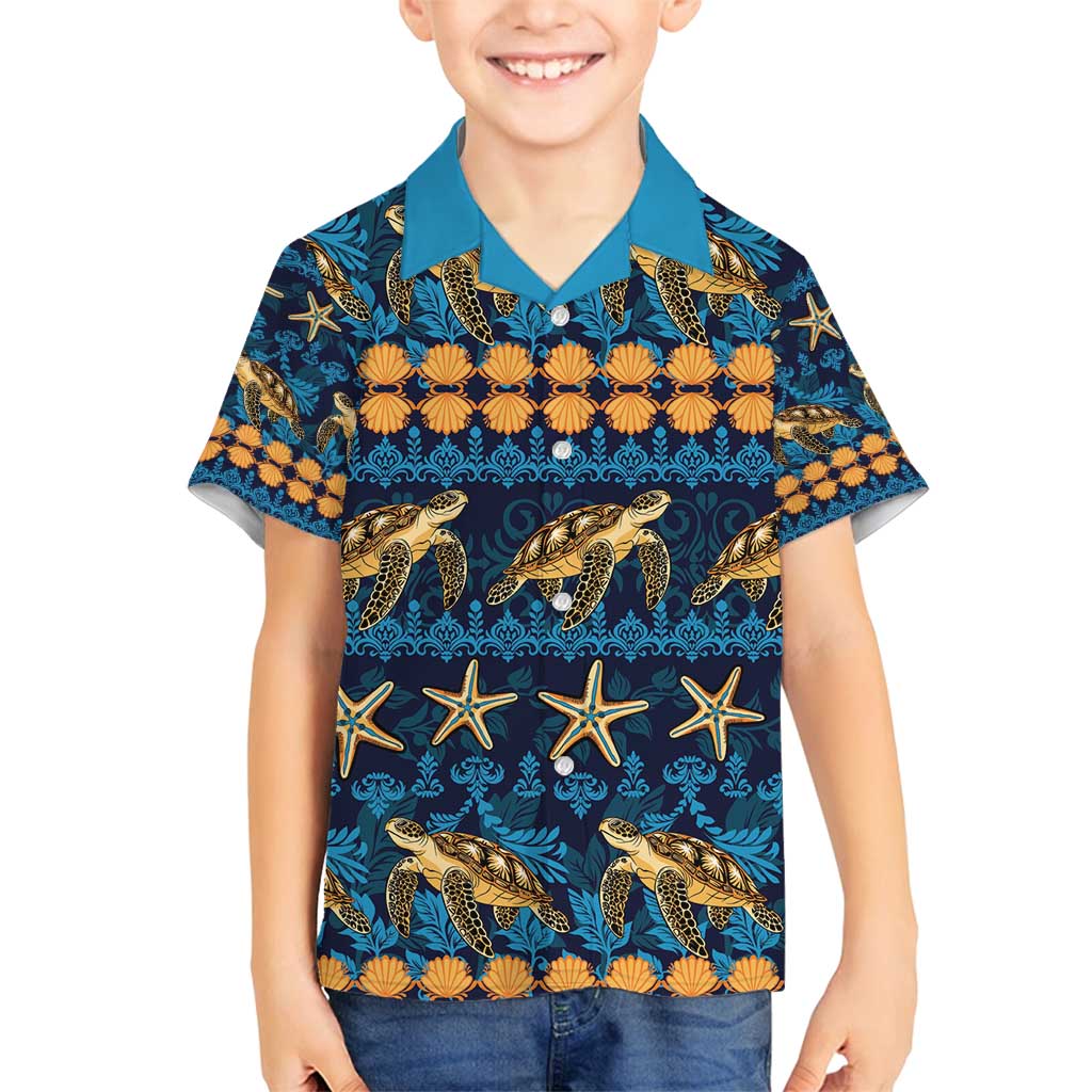 Hawaii Turtles Starfish Unique Pattern Family Matching Summer Maxi Dress and Hawaiian Shirt - Polynesian Pride