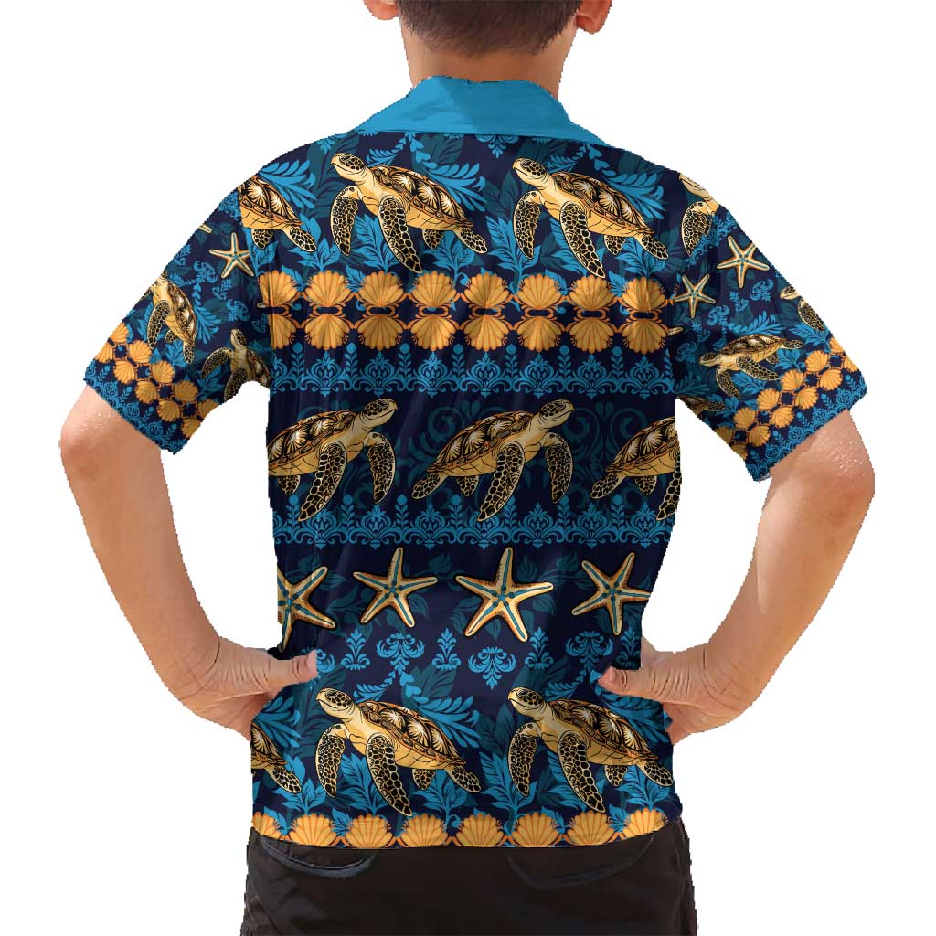 Hawaii Turtles Starfish Unique Pattern Family Matching Tank Maxi Dress and Hawaiian Shirt - Polynesian Pride