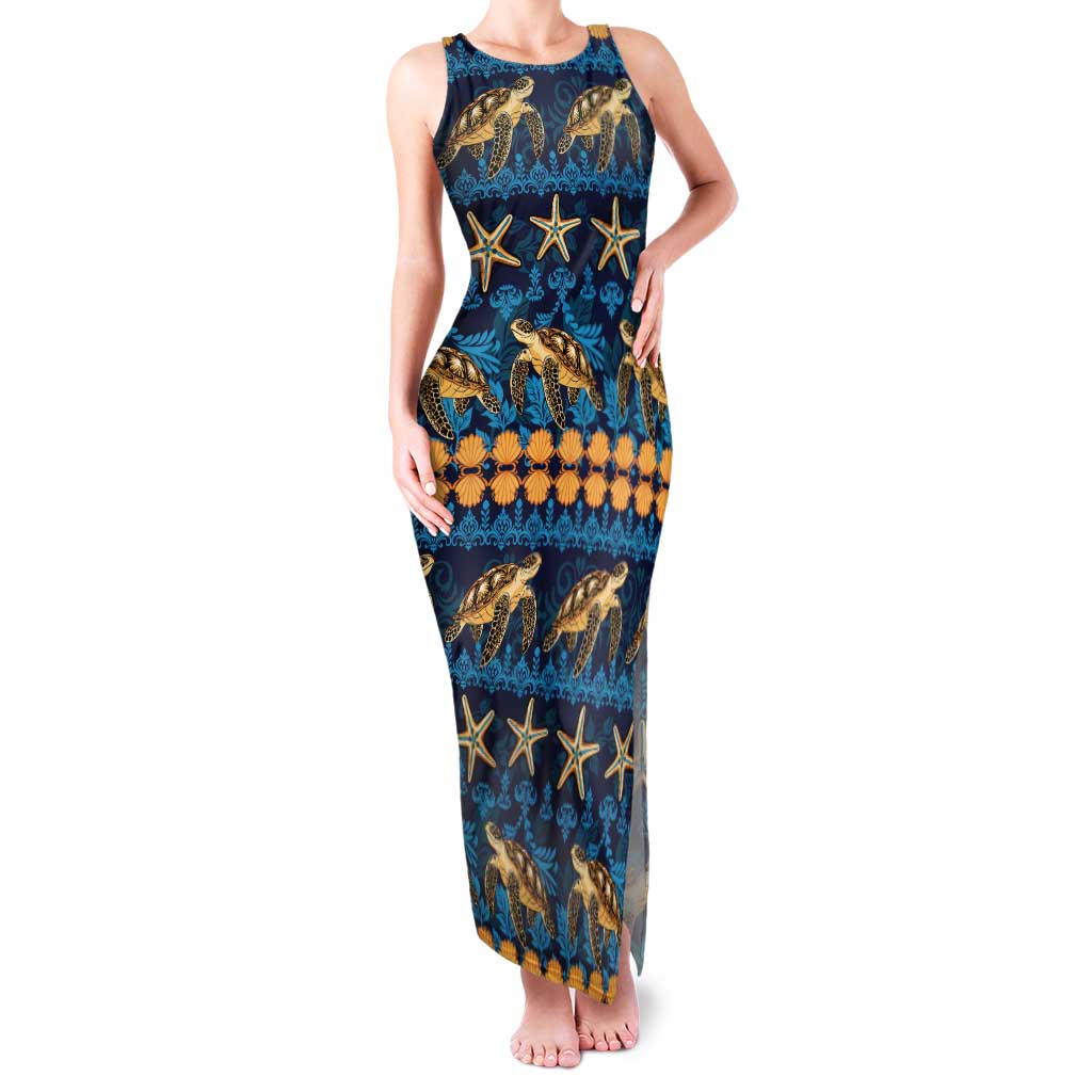Hawaii Turtles Starfish Unique Pattern Family Matching Tank Maxi Dress and Hawaiian Shirt - Polynesian Pride