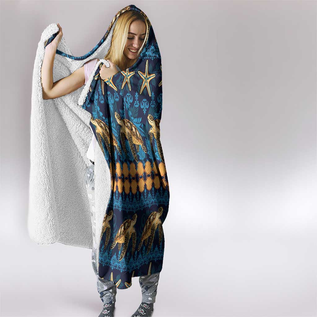 Hawaii Turtles Starfish Unique Pattern Hooded Blanket - Polynesian Pride