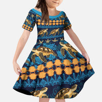 Hawaii Turtles Starfish Unique Pattern Kid Short Sleeve Dress - Polynesian Pride