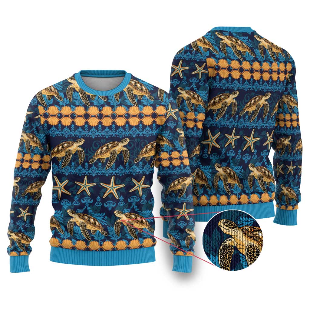 Hawaii Turtles Starfish Unique Pattern Ugly Christmas Sweater - Polynesian Pride