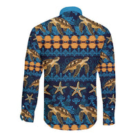 Hawaii Turtles Starfish Unique Pattern Long Sleeve Button Shirt - Polynesian Pride