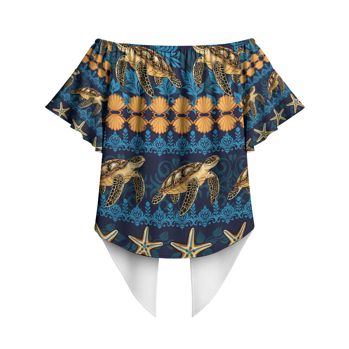 Hawaii Turtles Starfish Unique Pattern Off Shoulder Wrap Waist Top LT01 - Polynesian Pride