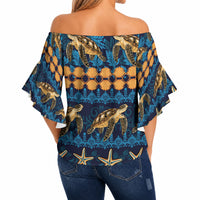 Hawaii Turtles Starfish Unique Pattern Off Shoulder Wrap Waist Top LT01 - Polynesian Pride