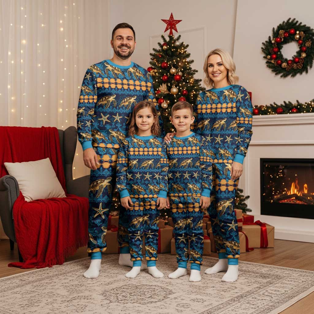 Hawaii Turtles Starfish Unique Pattern Christmas Pajama Set - Polynesian Pride