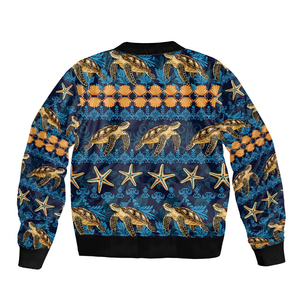 Hawaii Turtles Starfish Unique Pattern Sleeve Zip Bomber Jacket LT01 - Polynesian Pride