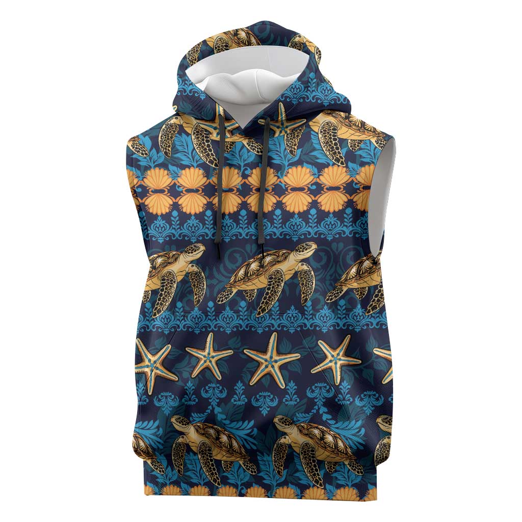 Hawaii Turtles Starfish Unique Pattern Sleeveless Hoodie LT01 Blue - Polynesian Pride