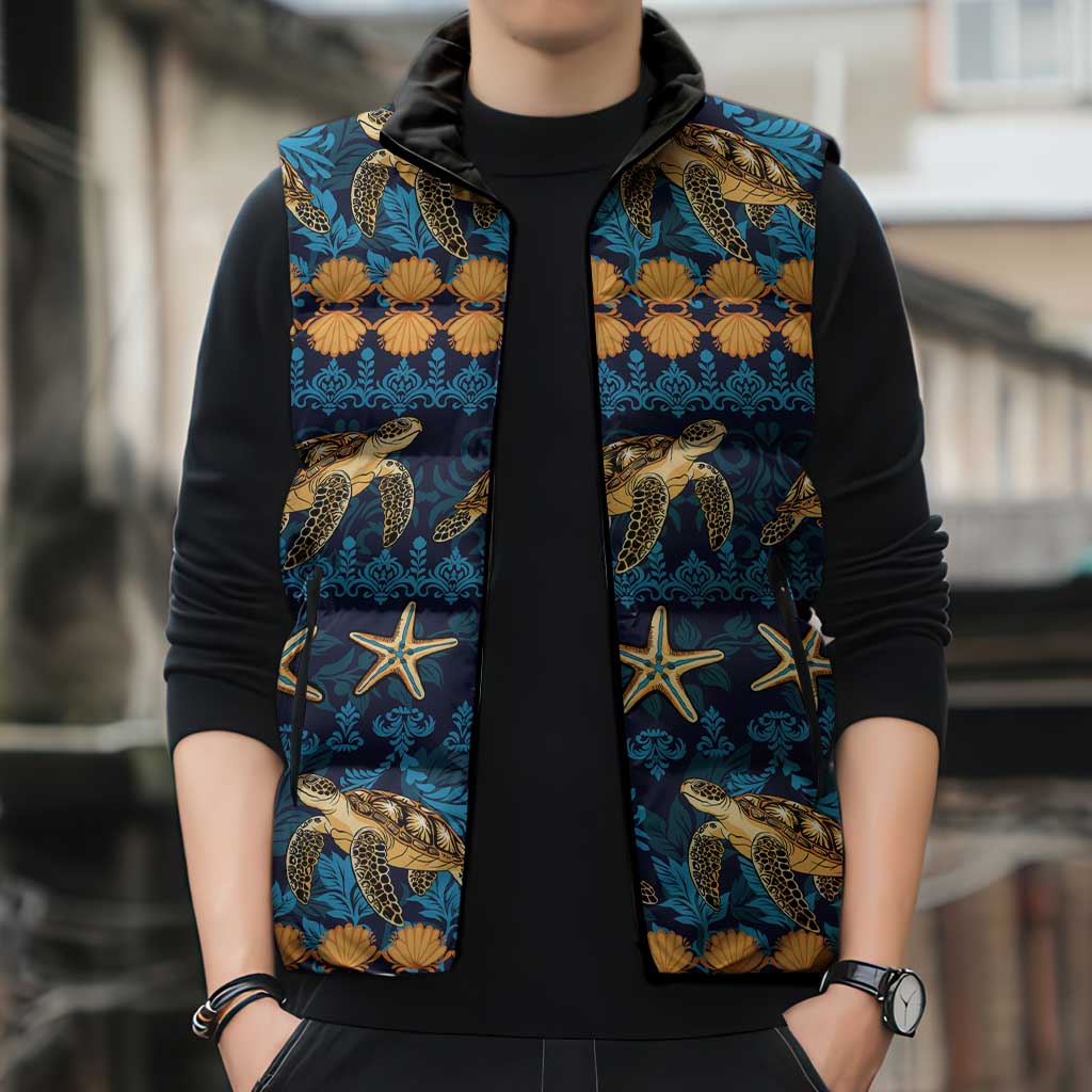 Hawaii Turtles Starfish Unique Pattern Sleeveless Puffer Jacket - Polynesian Pride