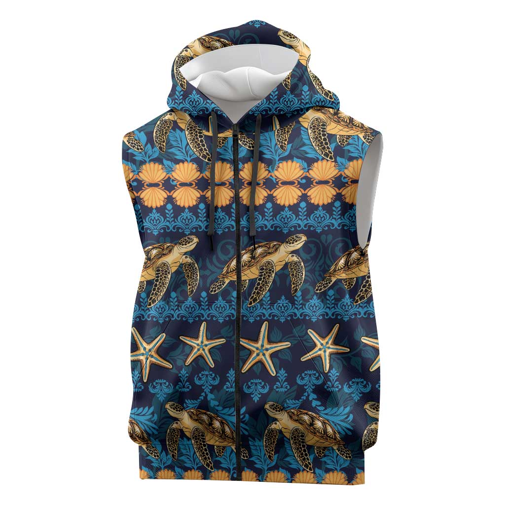 Hawaii Turtles Starfish Unique Pattern Sleeveless Zip Hoodie LT01 Blue - Polynesian Pride