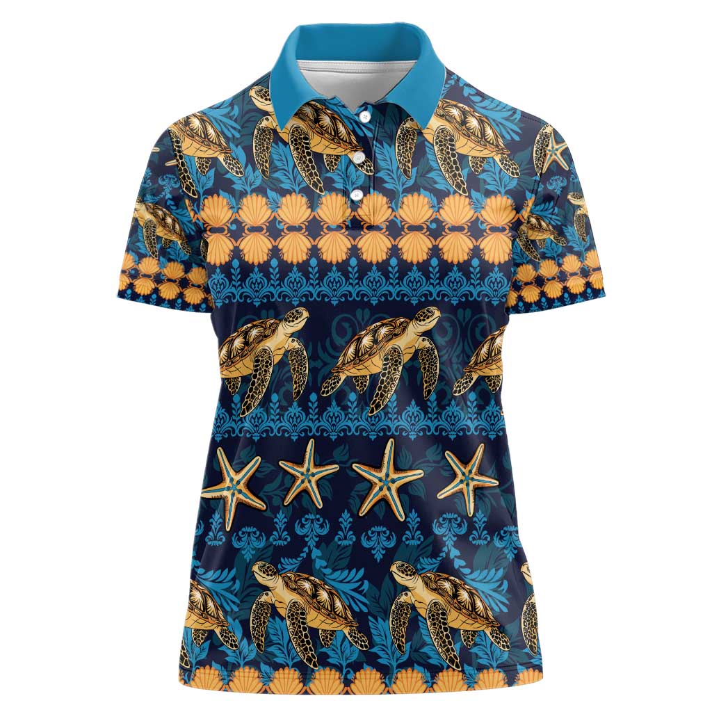 Hawaii Turtles Starfish Unique Pattern Women Polo Shirt - Polynesian Pride