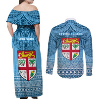 Fiji Rugby Couples Matching Off Shoulder Maxi Dress and Long Sleeve Button Shirts Fijian Go 2023 World Cup LT01 - Polynesian Pride