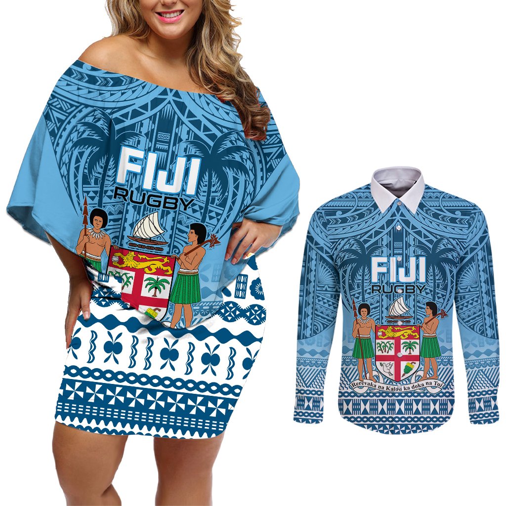 fiji-rugby-couples-matching-off-shoulder-short-dress-and-long-sleeve-button-shirts-fijian-go-2023-world-cup