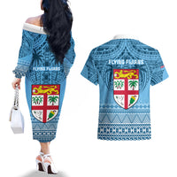 Fiji Rugby Couples Matching Off The Shoulder Long Sleeve Dress and Hawaiian Shirt Fijian Go 2023 World Cup LT01 - Polynesian Pride