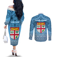 Fiji Rugby Couples Matching Off The Shoulder Long Sleeve Dress and Long Sleeve Button Shirts Fijian Go 2023 World Cup LT01 - Polynesian Pride