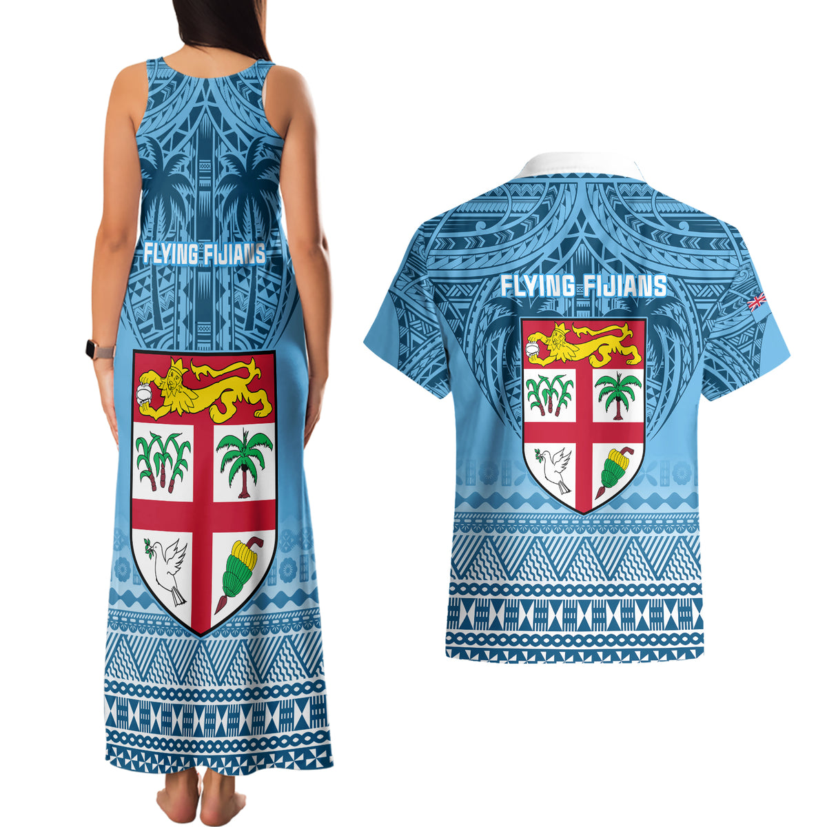 Fiji Rugby Couples Matching Tank Maxi Dress and Hawaiian Shirt Fijian Go 2023 World Cup LT01 - Polynesian Pride