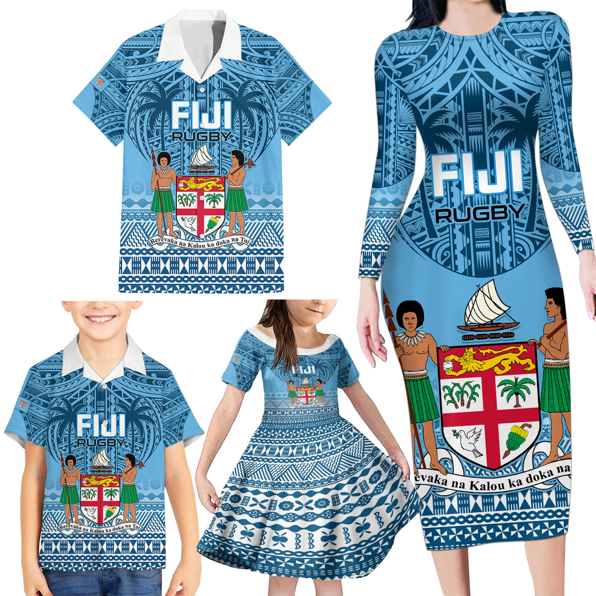 Fiji Rugby Family Matching Long Sleeve Bodycon Dress and Hawaiian Shirt Fijian Go 2023 World Cup LT01 - Polynesian Pride