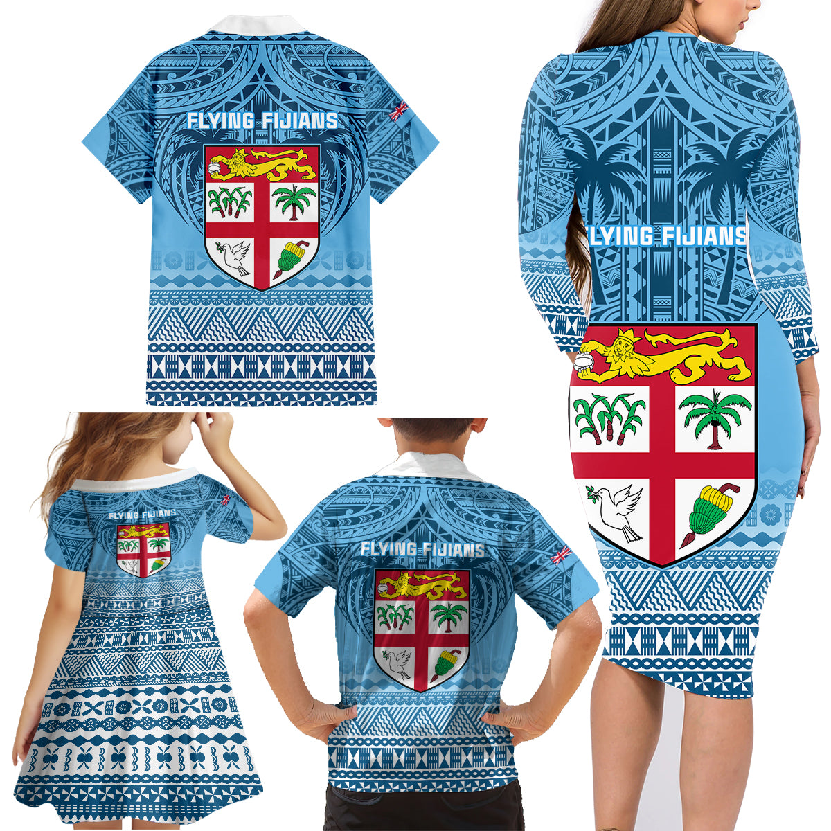 Fiji Rugby Family Matching Long Sleeve Bodycon Dress and Hawaiian Shirt Fijian Go 2023 World Cup LT01 - Polynesian Pride