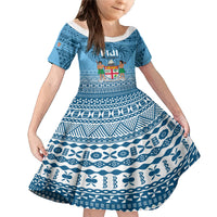 Fiji Rugby Family Matching Mermaid Dress and Hawaiian Shirt Fijian Go 2023 World Cup LT01 Daughter's Dress Blue - Polynesian Pride