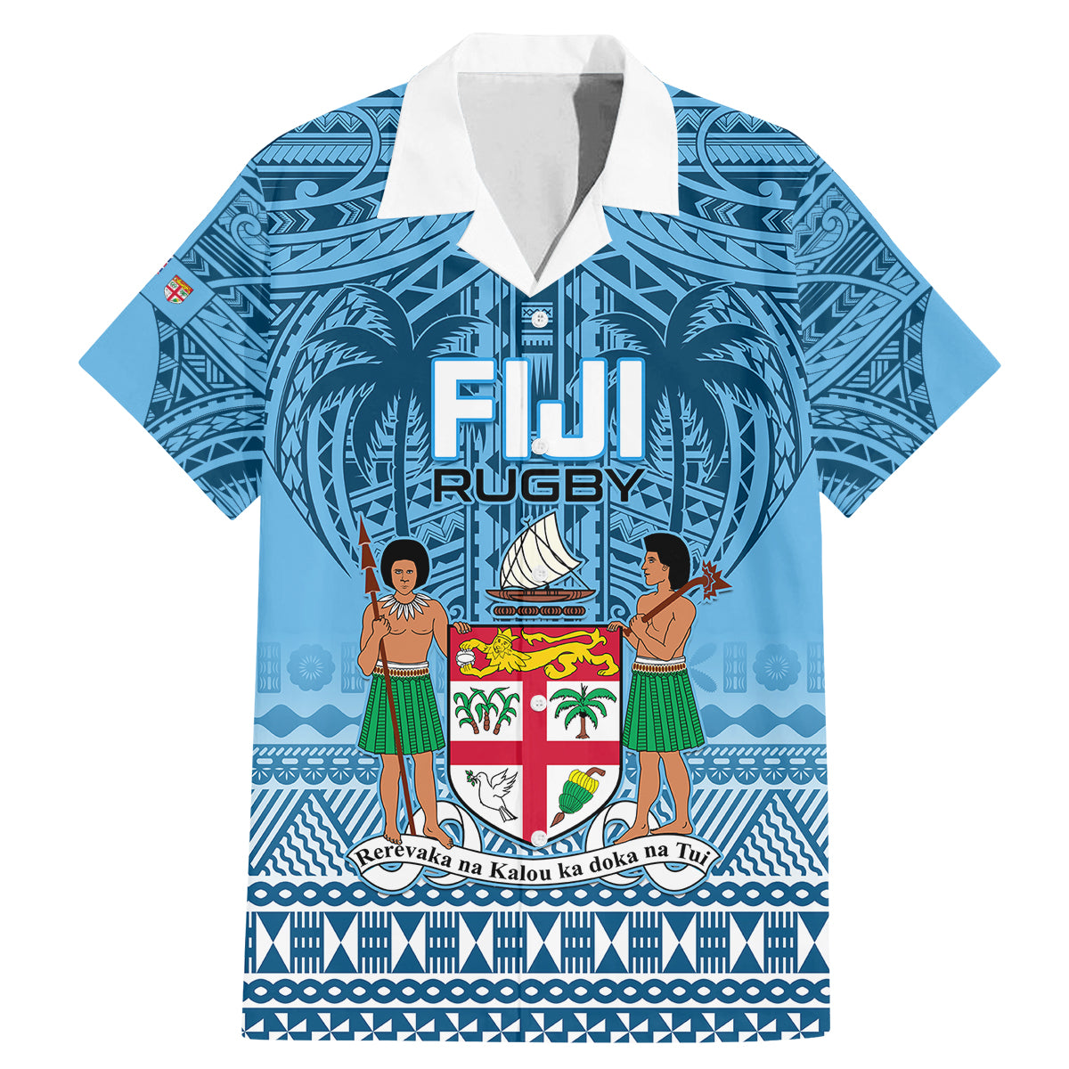 Fiji Rugby Family Matching Mermaid Dress and Hawaiian Shirt Fijian Go 2023 World Cup LT01 Dad's Shirt - Short Sleeve Blue - Polynesian Pride