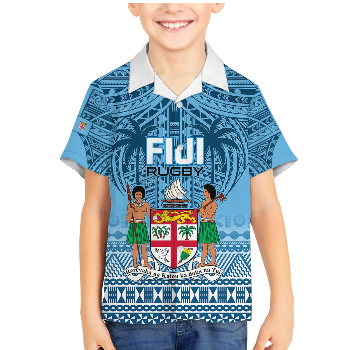 Fiji Rugby Family Matching Mermaid Dress and Hawaiian Shirt Fijian Go 2023 World Cup LT01 Son's Shirt Blue - Polynesian Pride