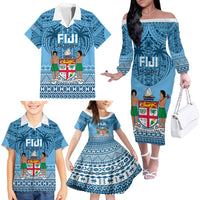Fiji Rugby Family Matching Off Shoulder Long Sleeve Dress and Hawaiian Shirt Fijian Go 2023 World Cup LT01 - Polynesian Pride