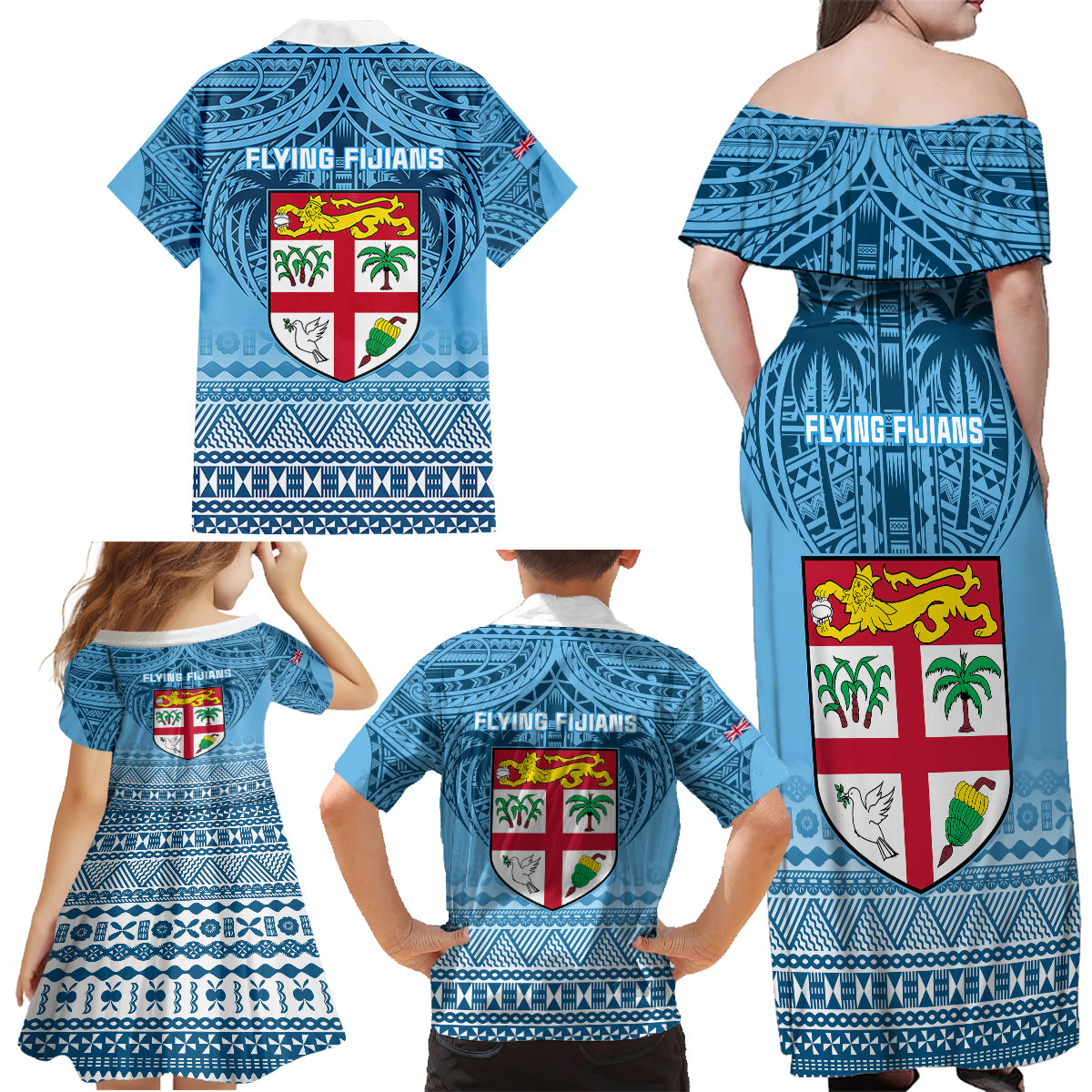 Fiji Rugby Family Matching Off Shoulder Maxi Dress and Hawaiian Shirt Fijian Go 2023 World Cup LT01 - Polynesian Pride