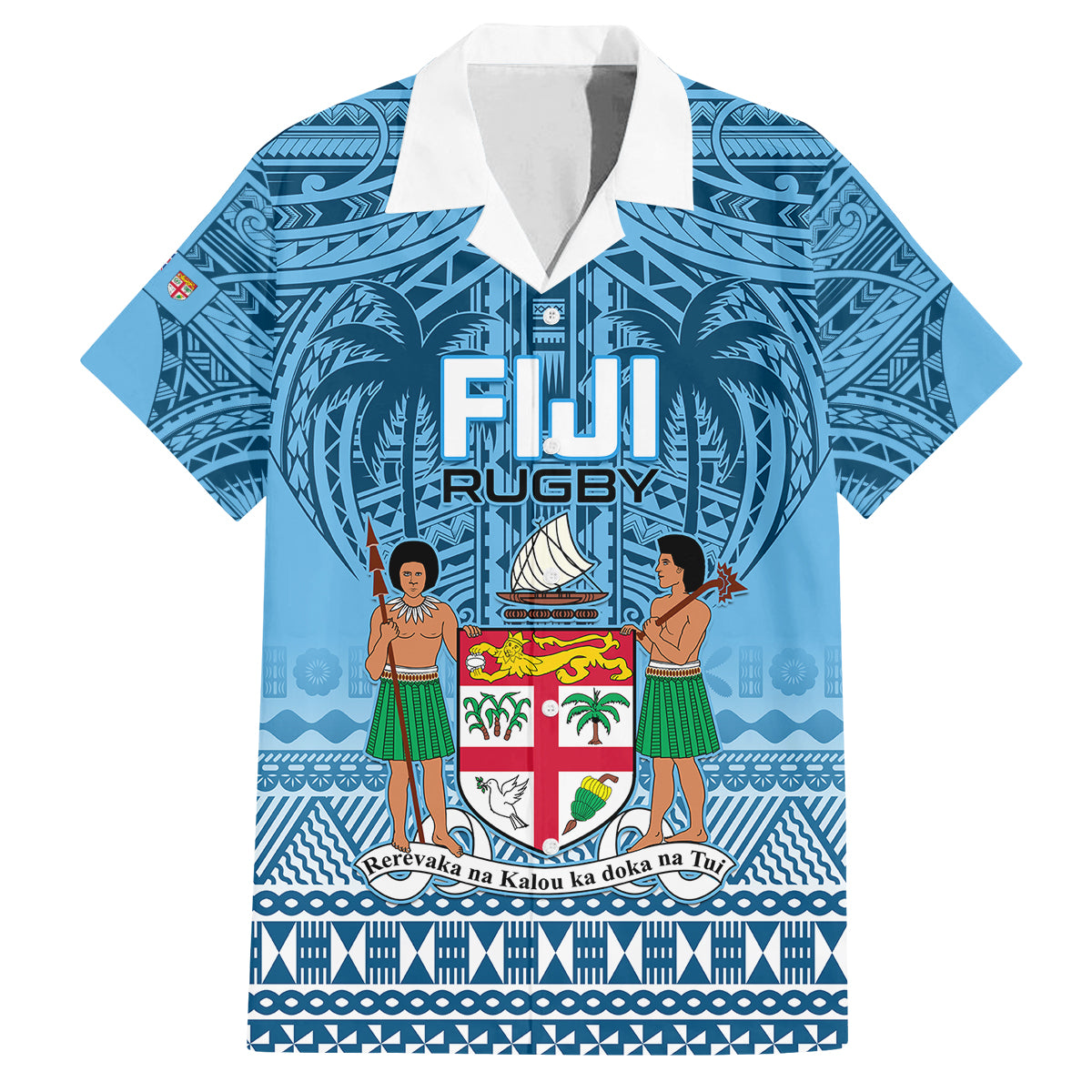 Fiji Rugby Family Matching Off Shoulder Short Dress and Hawaiian Shirt Fijian Go 2023 World Cup LT01 Dad's Shirt - Short Sleeve Blue - Polynesian Pride