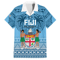 Fiji Rugby Family Matching Off Shoulder Short Dress and Hawaiian Shirt Fijian Go 2023 World Cup LT01 Dad's Shirt - Short Sleeve Blue - Polynesian Pride