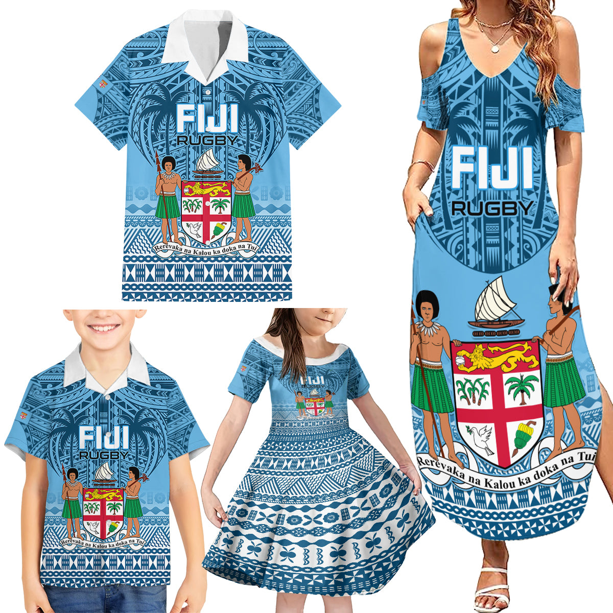 Fiji Rugby Family Matching Summer Maxi Dress and Hawaiian Shirt Fijian Go 2023 World Cup LT01 - Polynesian Pride