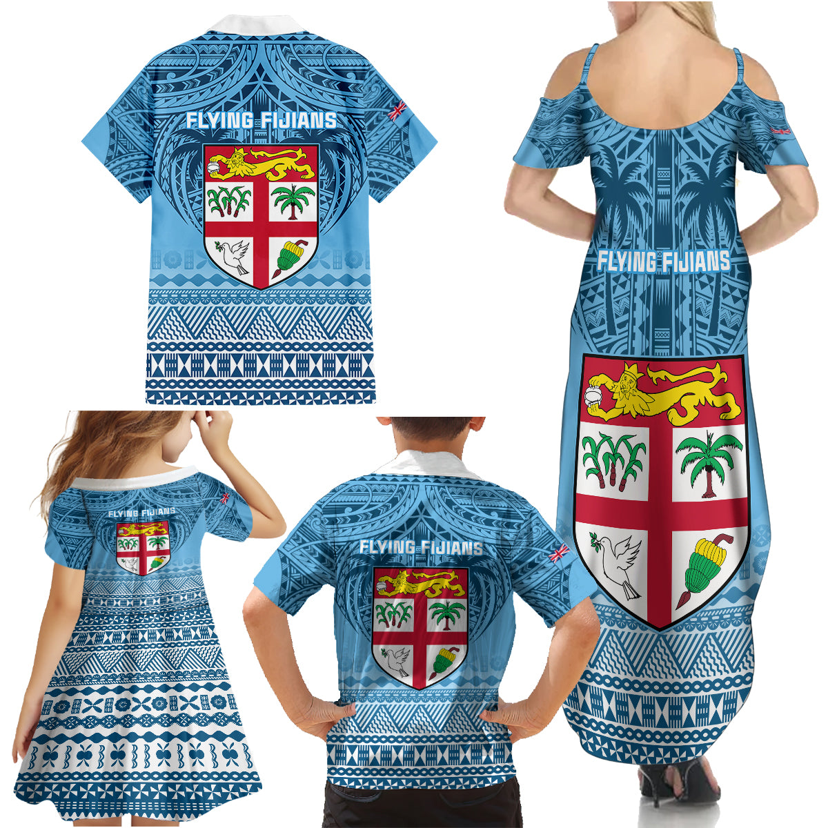 Fiji Rugby Family Matching Summer Maxi Dress and Hawaiian Shirt Fijian Go 2023 World Cup LT01 - Polynesian Pride