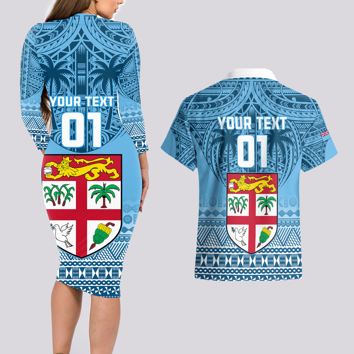 Custom Fiji Rugby Couples Matching Long Sleeve Bodycon Dress and Hawaiian Shirt Fijian Go 2023 World Cup LT01 - Polynesian Pride