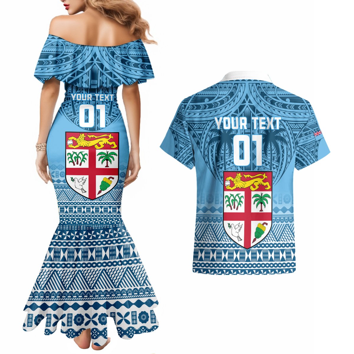 Custom Fiji Rugby Couples Matching Mermaid Dress and Hawaiian Shirt Fijian Go 2023 World Cup LT01 - Polynesian Pride
