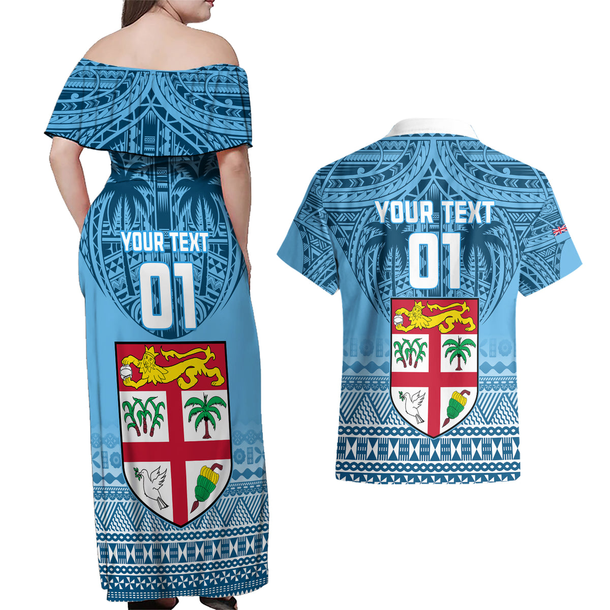 Custom Fiji Rugby Couples Matching Off Shoulder Maxi Dress and Hawaiian Shirt Fijian Go 2023 World Cup LT01 - Polynesian Pride