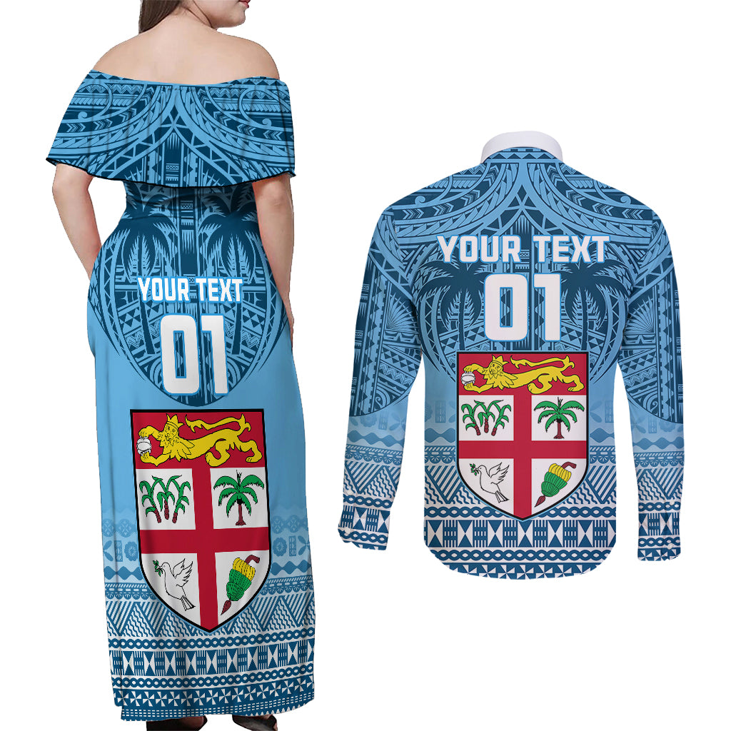 Custom Fiji Rugby Couples Matching Off Shoulder Maxi Dress and Long Sleeve Button Shirts Fijian Go 2023 World Cup LT01 - Polynesian Pride