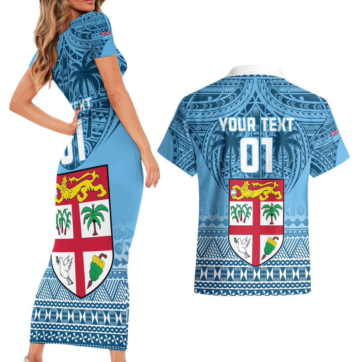 Custom Fiji Rugby Couples Matching Short Sleeve Bodycon Dress and Hawaiian Shirt Fijian Go 2023 World Cup LT01 - Polynesian Pride