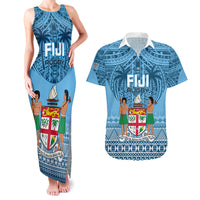 Custom Fiji Rugby Couples Matching Tank Maxi Dress and Hawaiian Shirt Fijian Go 2023 World Cup LT01 Blue - Polynesian Pride