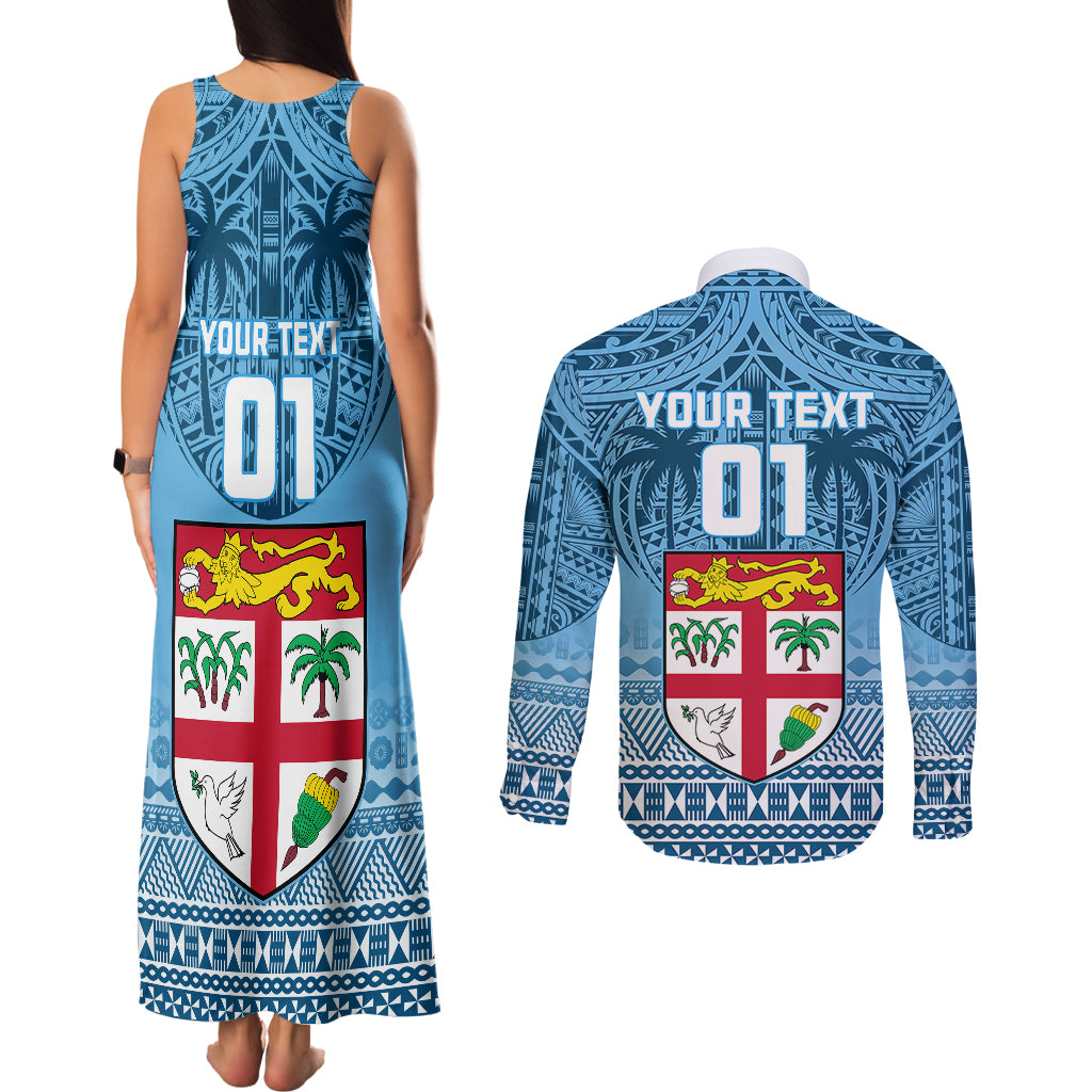 Custom Fiji Rugby Couples Matching Tank Maxi Dress and Long Sleeve Button Shirts Fijian Go 2023 World Cup LT01 - Polynesian Pride