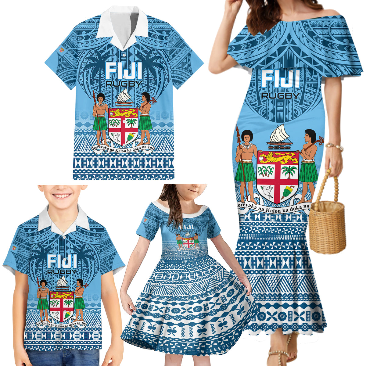 Custom Fiji Rugby Family Matching Mermaid Dress and Hawaiian Shirt Fijian Go 2023 World Cup LT01 - Polynesian Pride