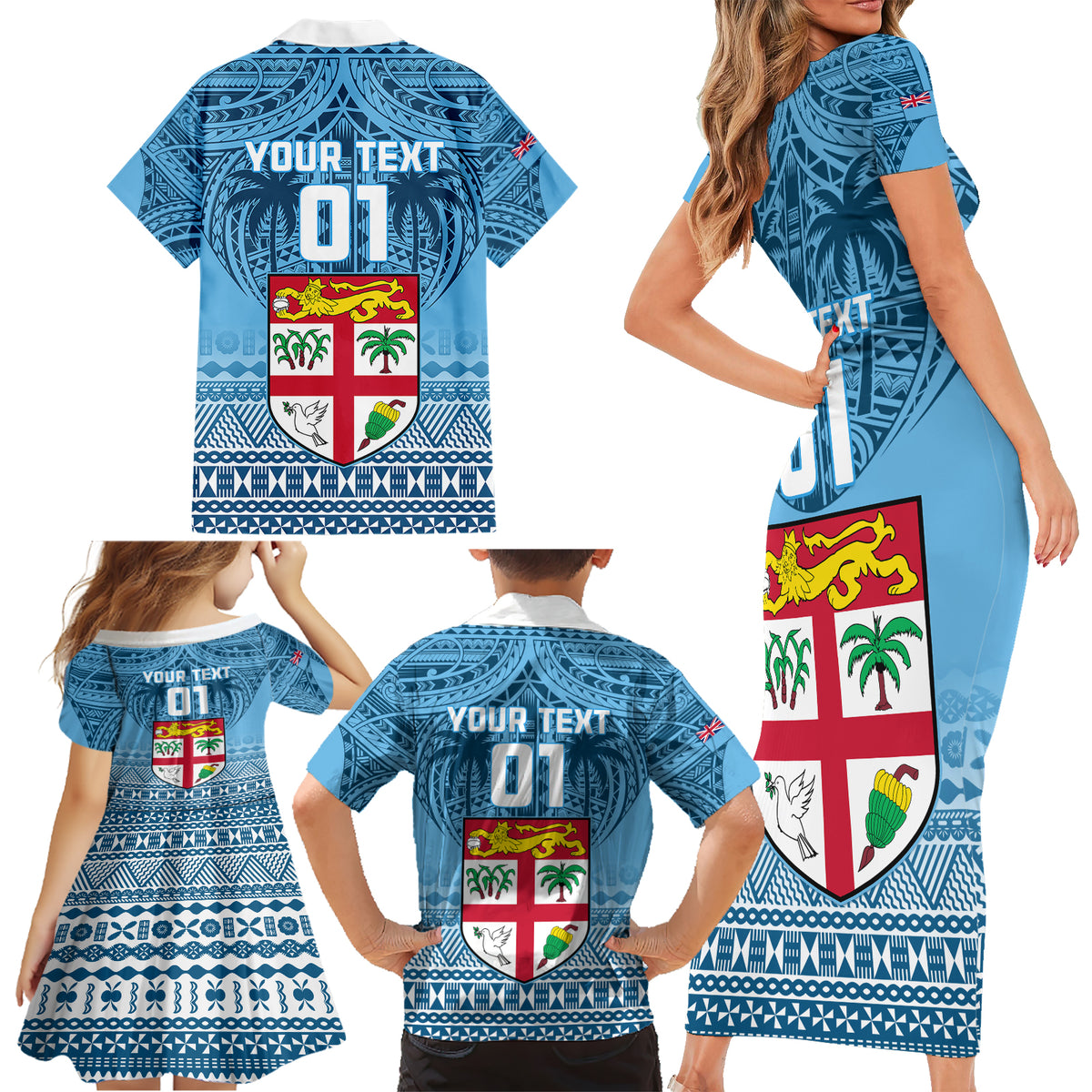 Custom Fiji Rugby Family Matching Short Sleeve Bodycon Dress and Hawaiian Shirt Fijian Go 2023 World Cup LT01 - Polynesian Pride