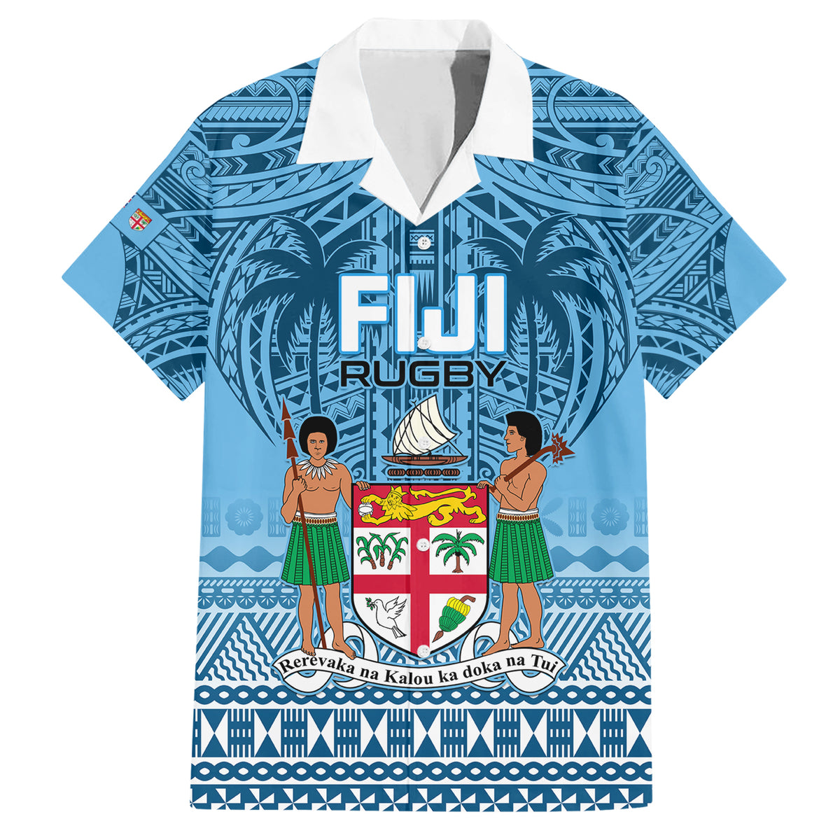 Custom Fiji Rugby Family Matching Short Sleeve Bodycon Dress and Hawaiian Shirt Fijian Go 2023 World Cup LT01 Dad's Shirt - Short Sleeve Blue - Polynesian Pride